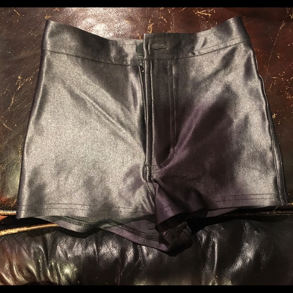 American apparel metallic grey disco shorts
